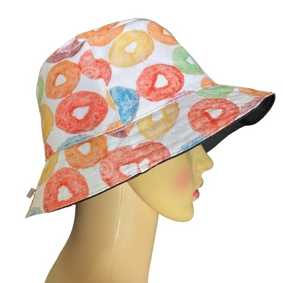 Colorful Printed  Bucket Hat Festive Fun Fruit Loop Bucket Hat w Sweatband NWOT - Picture 1 of 9